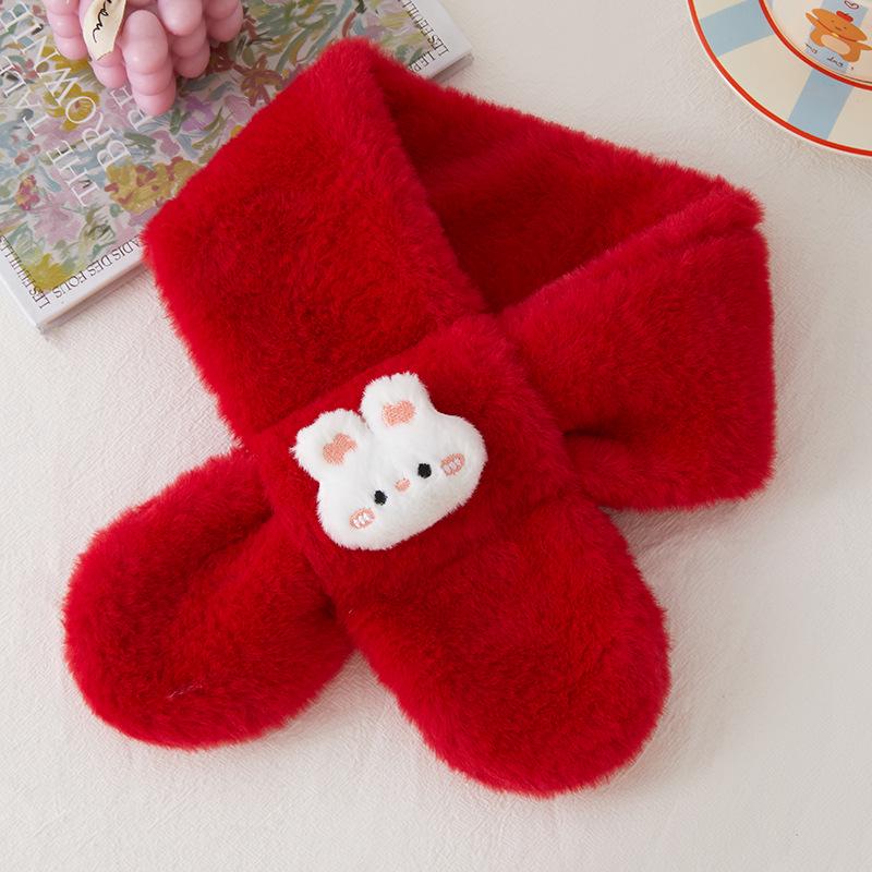 Autumn/Winter Heart Rabbit Children's Scarf - Cute Korean Style Warm Plush Baby Neck Warmer for Girls Cold Protection