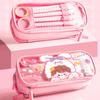 Pencil Box 3 Layers Large Capacity Canvas Student Portable Stationery Bag with Pen Slots Daily Use