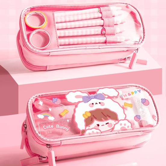 Pencil Box 3 Layers Large Capacity Canvas Student Portable Stationery Bag with Pen Slots Daily Use