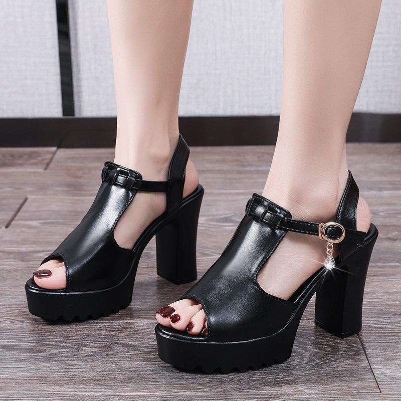 High-heeled sandals women's thick heels 2025 summer new sandals girls Korean version fashionable and sexy sandals women with fish mouth