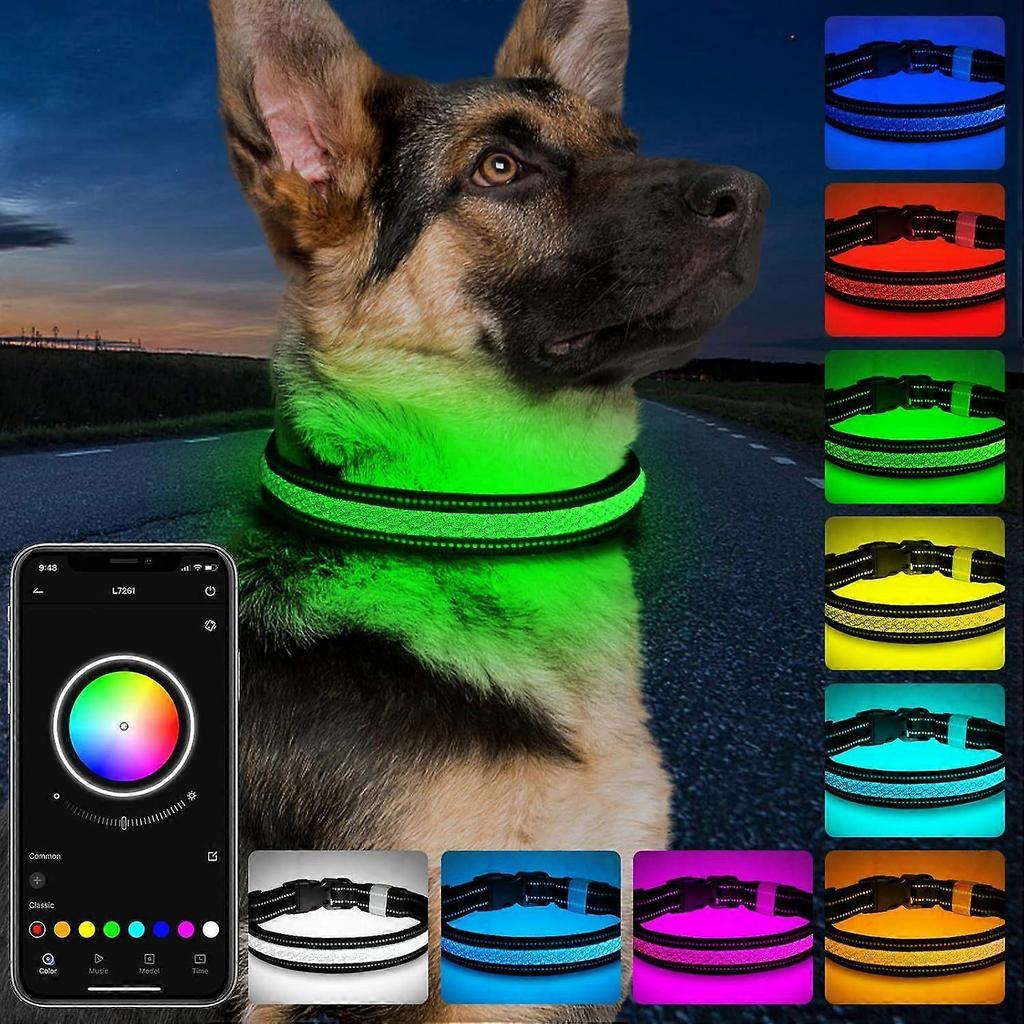 Light Up Dog Collar,Bluetooth APP Multiple RGB Colors Led Dog Collar,USB Rechargeable Waterproof Dog Collar Light for Night Safety