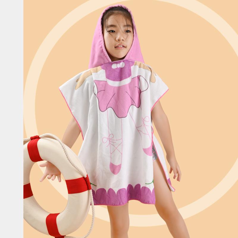 Dinosaur Cartoon Hooded Bath Towel: Absorbent Cotton Poncho for Kids' Summer Swimming