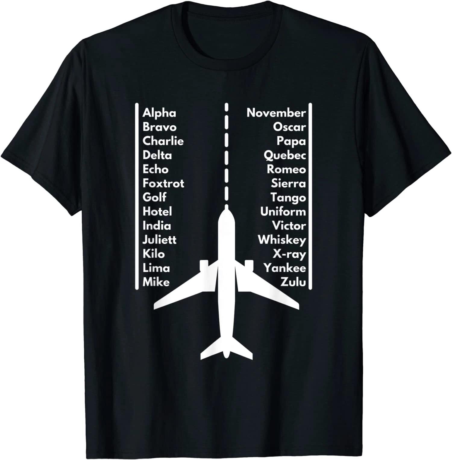Funny Pilot and Aviation Airplane Gift, Phonetica Alphabet T-Shirt XL