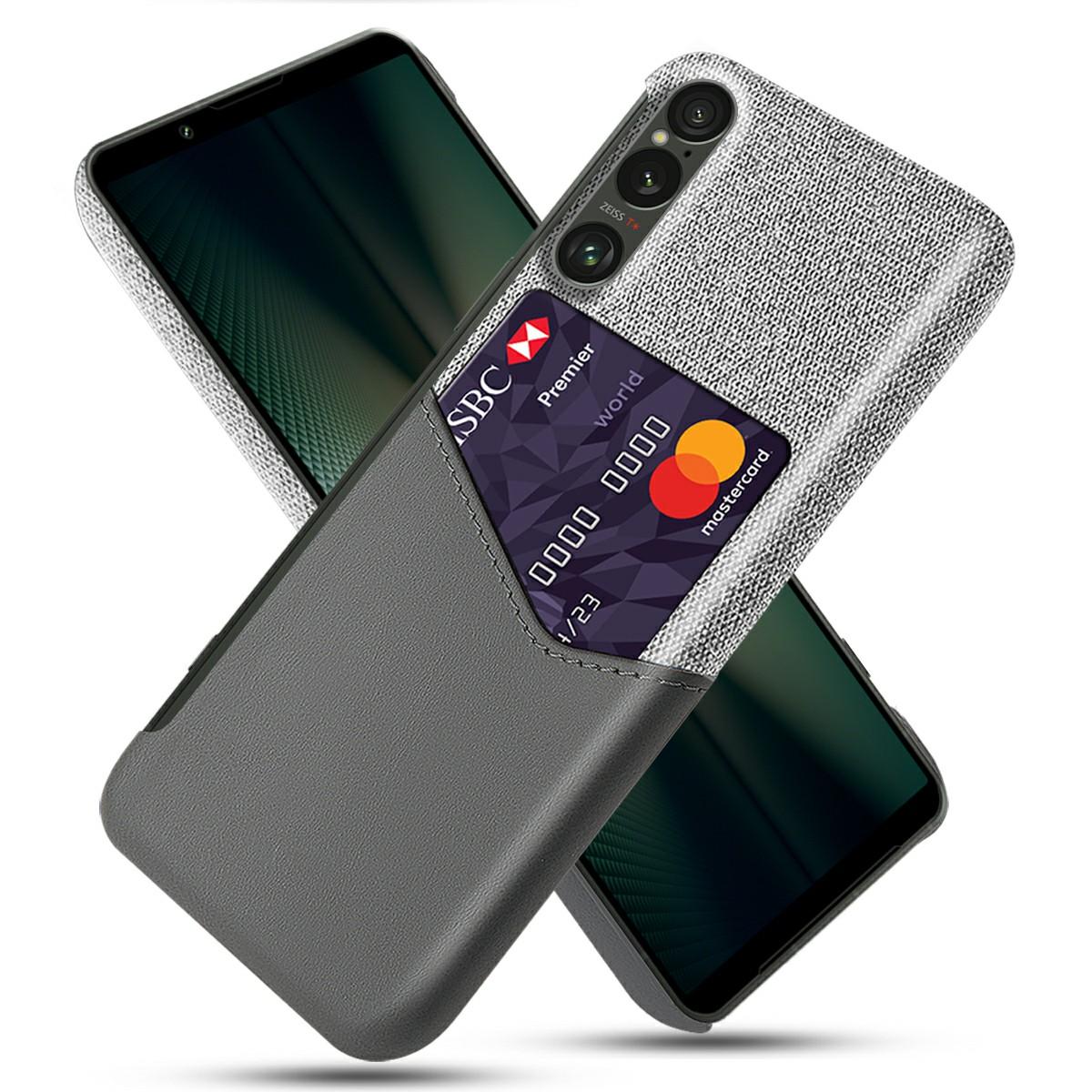 

Чехол для Sony Xperia 1 VII из ПУ кожи с тканевой текстурой, твердый ПК, чехол для телефона с держателем для карт Grey