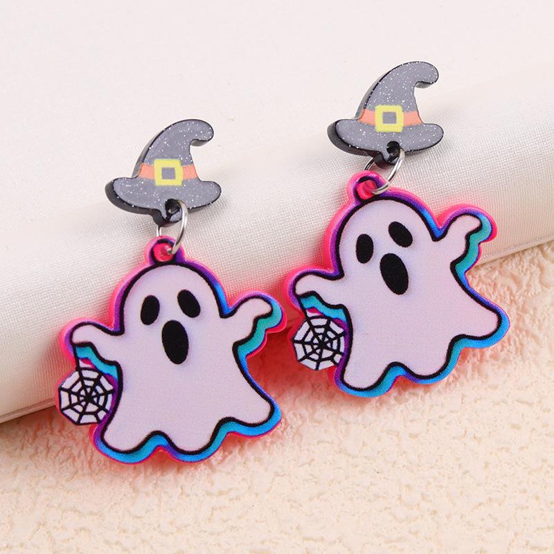 JMXD-JMXD- Halloween Ghost Acrylic Earrings for Women, Y2K Color-Blocking Dangle Earrings, Hypoallergenic Statement Drop Ear Studs
