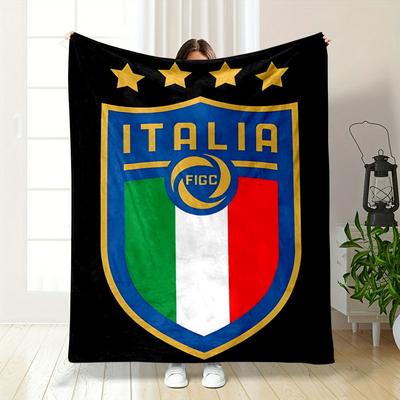 A Shield Design with "ITALIA," Four Stars, and a Tricolor Flag Pattern. for All Seasons Blanket Lunch Break Throw Gift