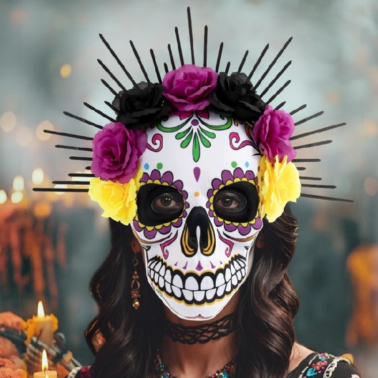 Masquerade Mask Day of The Dead Mask Rose Suger Skeleton Mask for Halloween Cosplay Costumes Party Mask for Women Men