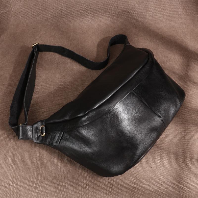 Large Size Men's Top Layer Cowhide Chest Bag, Retro Sports Bag, Genuine Leather, Large Capacity Tree Cream Leather, Single Shoulder Crossbody Bag