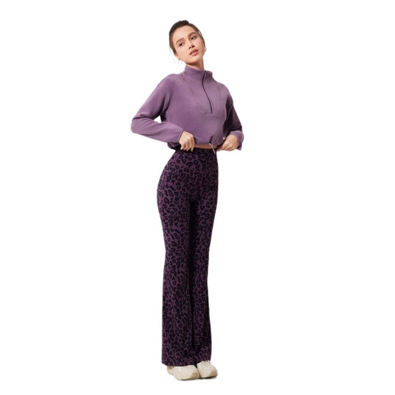 Fx3051 Color Discount Fashion Leopard Print with Velvet Heattech Micro-Pull Yoga Pants High Waist Fitness Pants Outwear Bell-Bottom Pants
