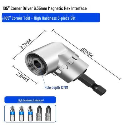 105-Degree Right Angle Drill Adapter with 5-Piece Bit Set