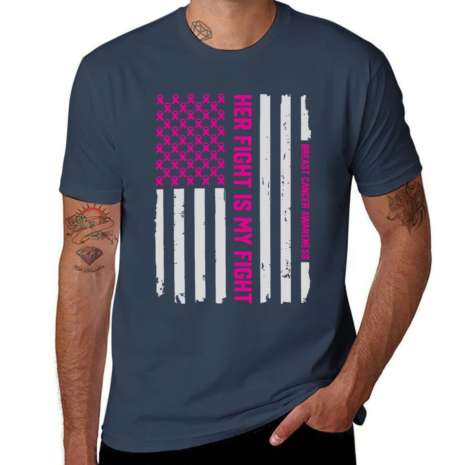 Her Fight Is My Fight American Flag Breast Cancer Awareness Tshirt Sporty Casual Quick Dry Tshirt S