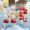 Christmas Press On Nails Red Santa Hat Fake Nails Xmas Cute Elk False Nail Glossy Winter Acrylic Glue On Nail for Women DIY Manicure Decor