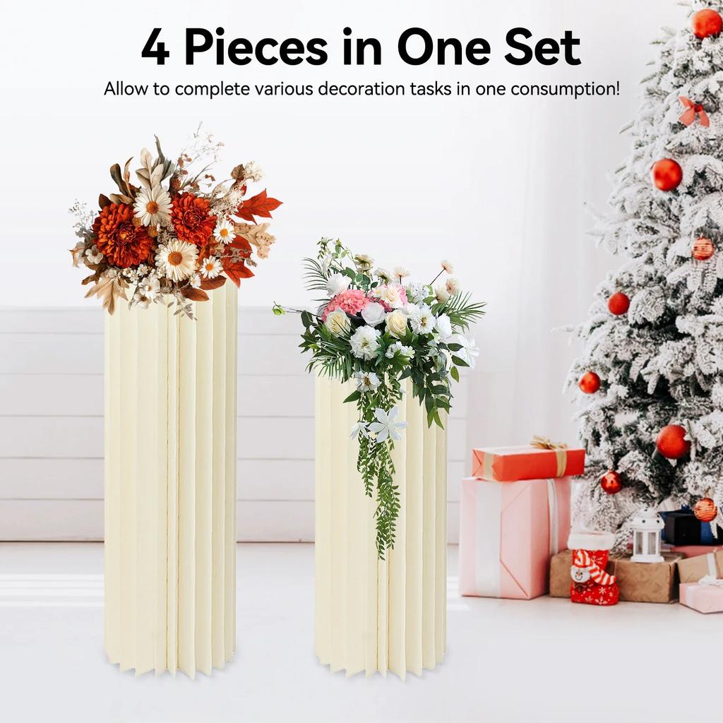 Cylindrical Flower Stand 40/60/80/100 Cm Decoration,4 Pieces Foldable Cardboard Table Centerpieces for Wedding,Birthday,or Party
