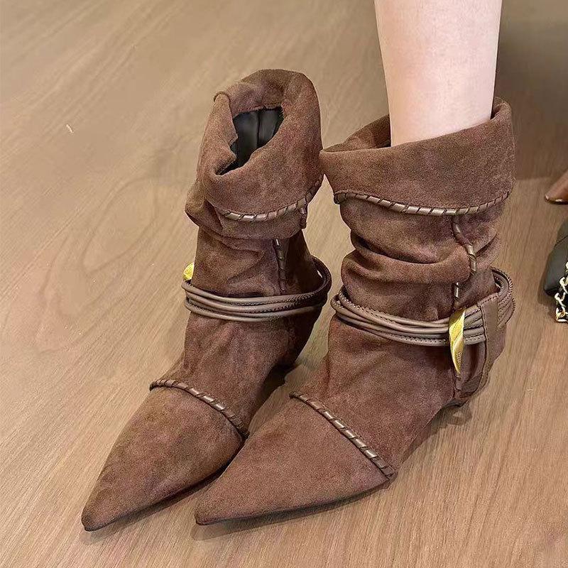 Winter Neue Damen Schuhe Stiefel Spitze Casual Schuhe Mädchen Pumps Outdoor Schlupfschuh Westernstiefel