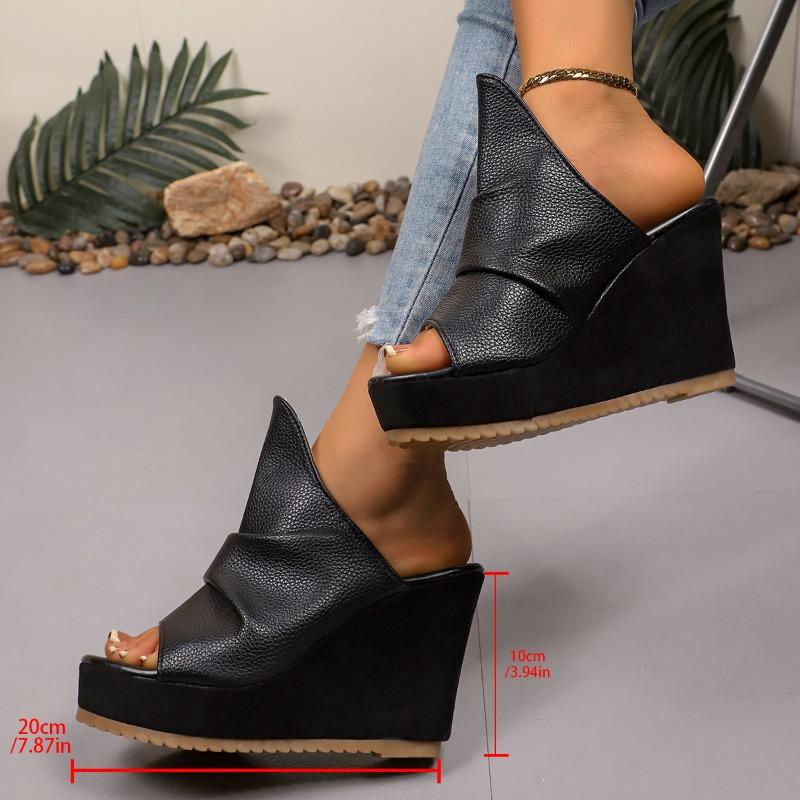 

Модные клинья Женские тапочки Модные туфли на высоком каблуке Платформенная обувь 2025 Лето Босоножки с ремешком Дизайнерские элегантные шлепанцы Новые сандалии 43 чёрный