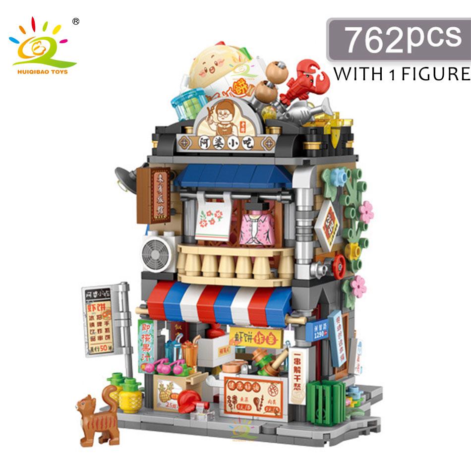 HUIQIBAO City Mini Street View Panda Tea House Model Building Blocks DIY Little Bear Coffee Shop Bricks Toys for Children Adult