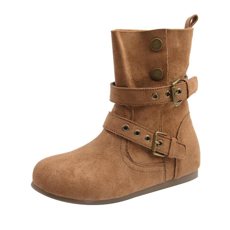 Fashion New Style Fashion Women's Luxury Suede Western Boots Women Ankle Boots Women's Black Short Booties Large Size Zapatos Mujer