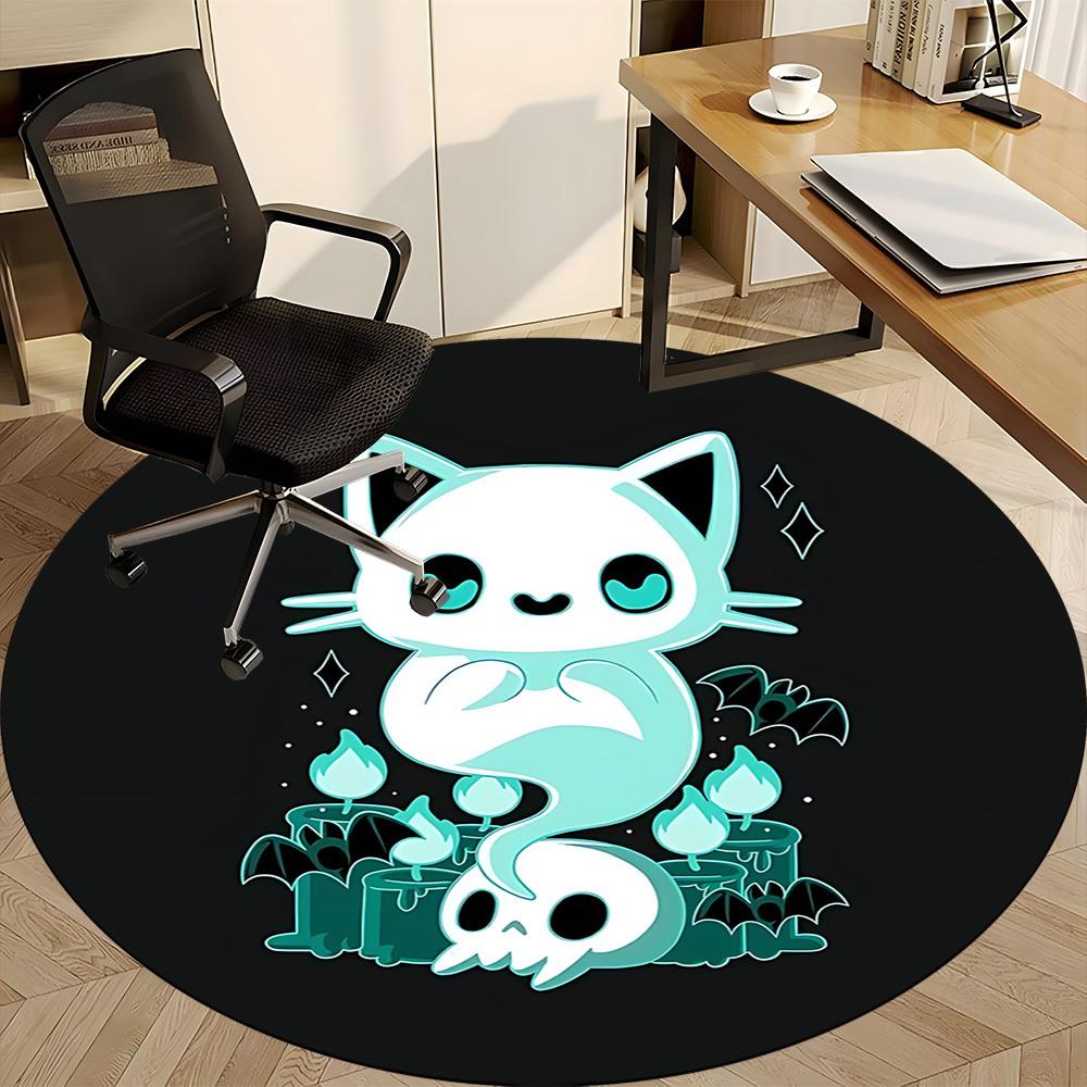 1pc Ghost Cat Office Round Area Rug, Indoor Mat Suitable For Office, Under Office Chairs Bedroom Living Room Home Decor, Room Deco