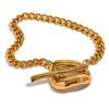 Yhpup Fashion Stainless Steel Metal Chain Toggle-Clasps Bracelet Bangle 18K Gold Waterproof Plated Wrist Statement Jewelry