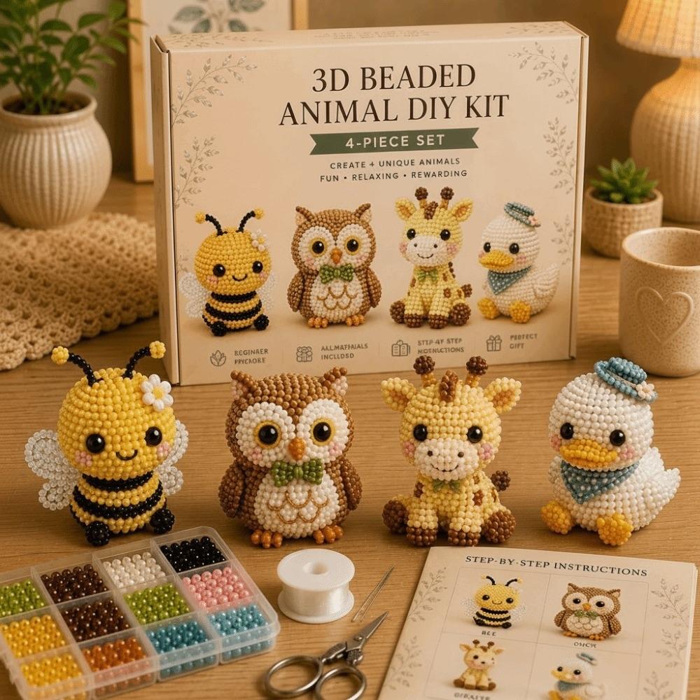 Cuentas Pequeñas Kit de Animales con Cuentas 3D Diseño Lindo Manualidad Creativa Kit de Arte con Cuentas Hecho a Mano Kit de Manualidades con Cuentas Forma de Animal Kit de Manualidades con Cuentas DIY Decoración del Hogar