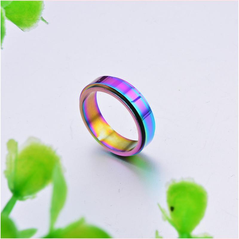 Titanium Steel Rainbow Colored Rotating Ring Dazzling Rainbow Ring European and American Jewelry