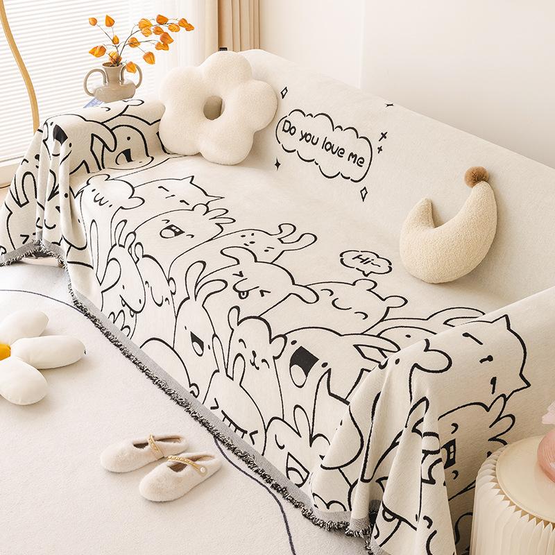 Chenille Sofa Towel Full Cover Cloth Cartoon Creative Sofa Slipcover All-Inclusive Universal Cover Non-Slip Anti-Scratching Sofa Cushion Blanket