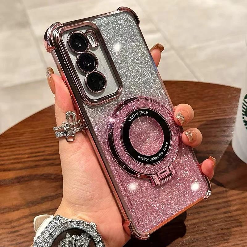 Luxury Glitter Magsafe Magnetic Ring Stand Case for Samsung Galaxy S24 S23 S25 Ultra A55 A35 A25 A15 A05S A71 A54 A53 A52 Cover