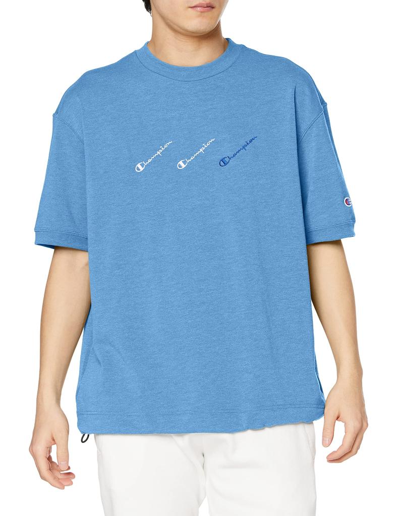 Sweatshirt Short Sleeve Round Neck Relax Fit Quick Dry Stretch UV Protection TECH Terry Short Sleeve Sweatshirt Sports Ocean L [Champion] WEAVE(R)