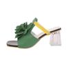 Women S French Style Flower Square Toe Chunky Heel Sandals