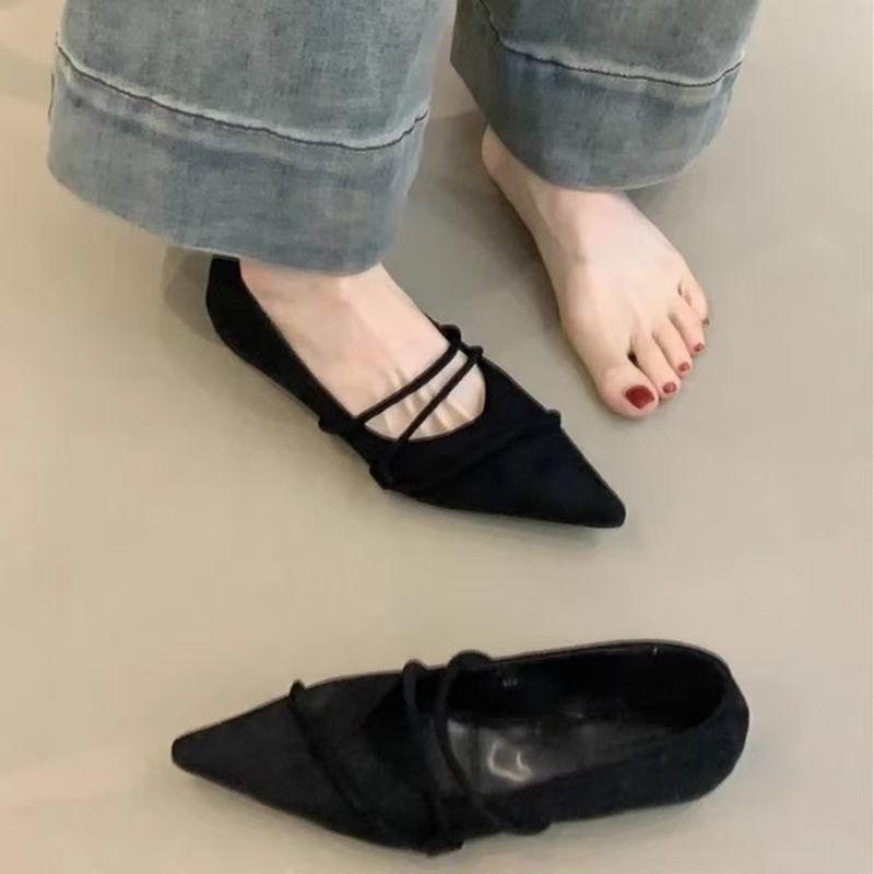 Single Shoes Women's 2025 New Spring and Autumn Pointed Thin Strap Shallow Mouth Fashionable Versatile Inner Height Increase Flat Shoes