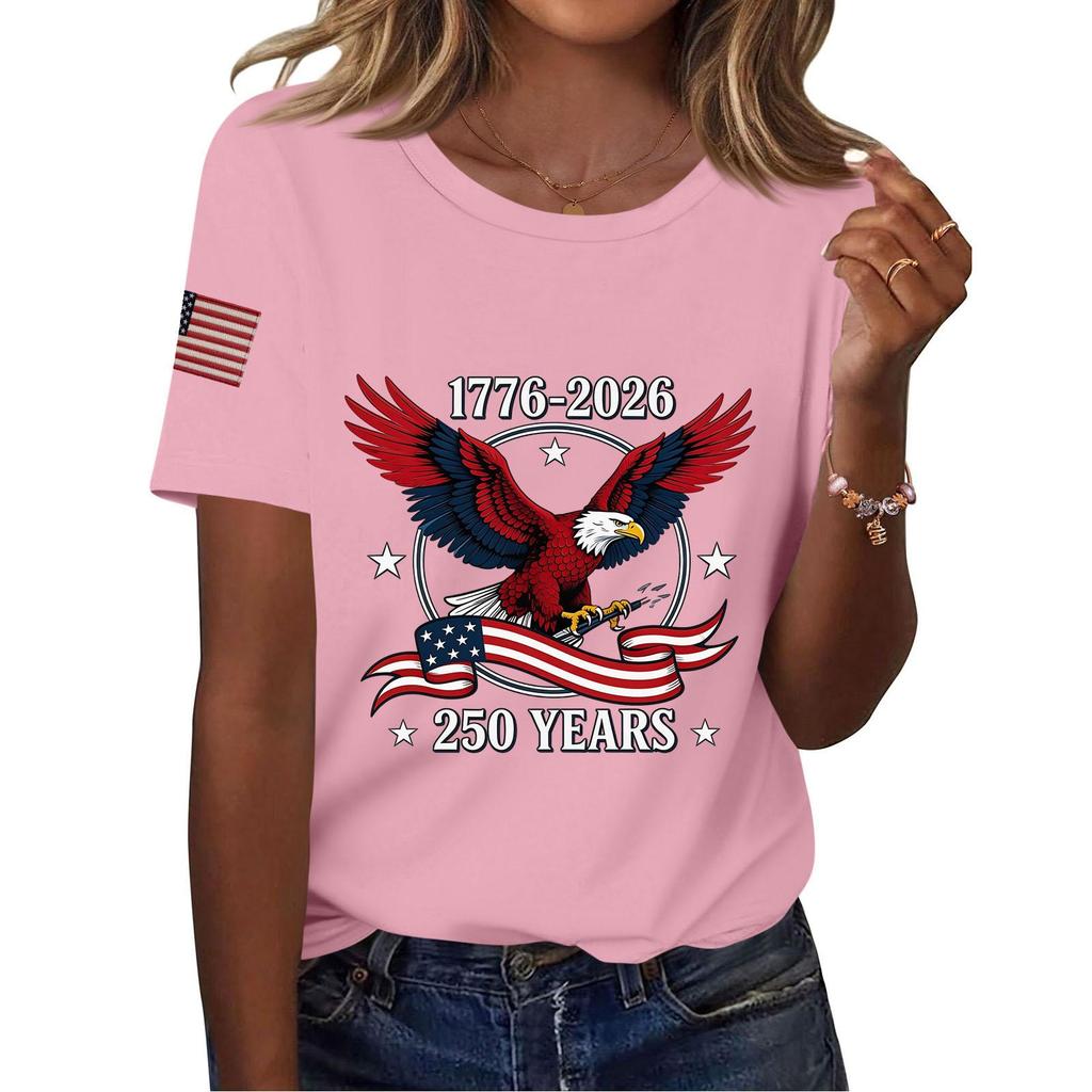 Damenmode, lässig, bedruckt, kurzärmlig, Rundhalsausschnitt, Pullover