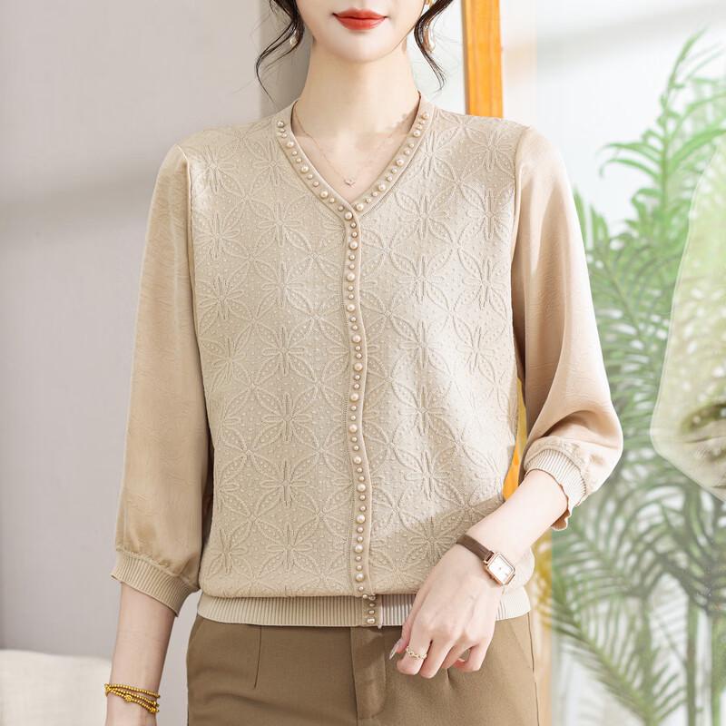Elegant Mid-Aged Women's Summer Seven-Quarter Sleeve Blouse