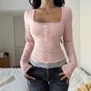 Women's Lace Long Sleeve Slim Fit T-Shirt - French Style, Spring/Autumn Wear, Sweet & Spicy.