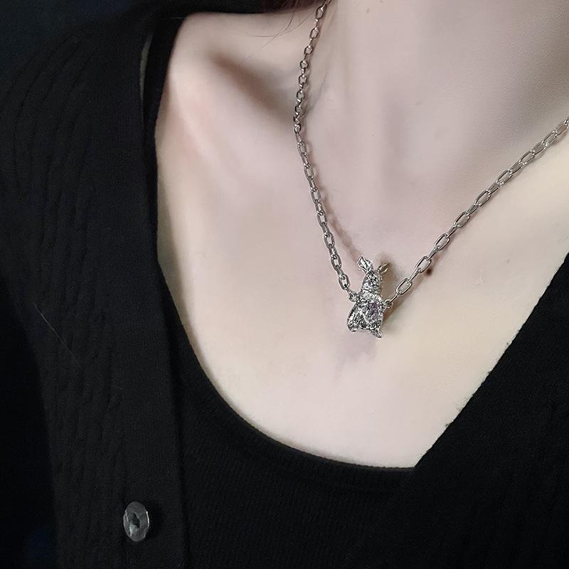 Rabbit Zircon Love Necklace Niche Design Sense Year Of The Rabbit High Sense French Clavicle Chain Texture Female