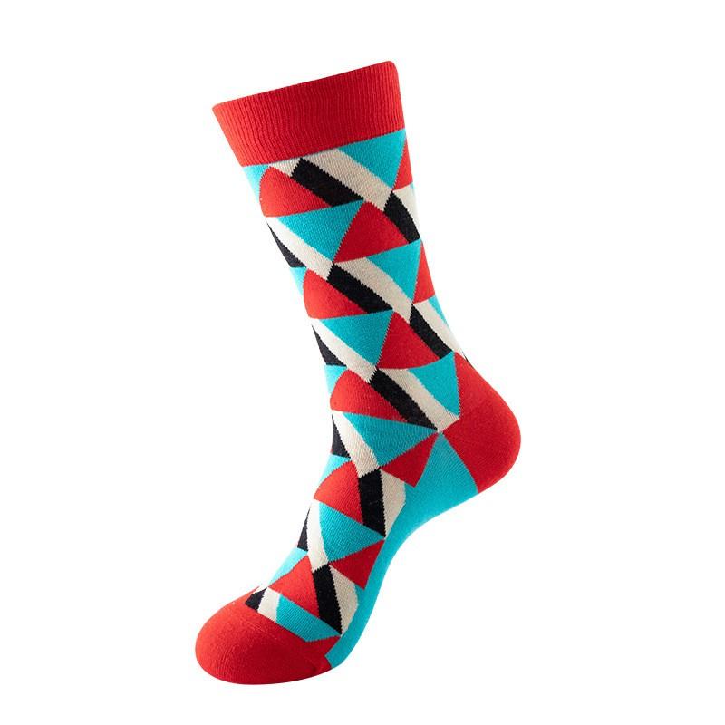Geometric Cotton Crew Socks Men Women Breathable Anti-Odor High-Cut Casual