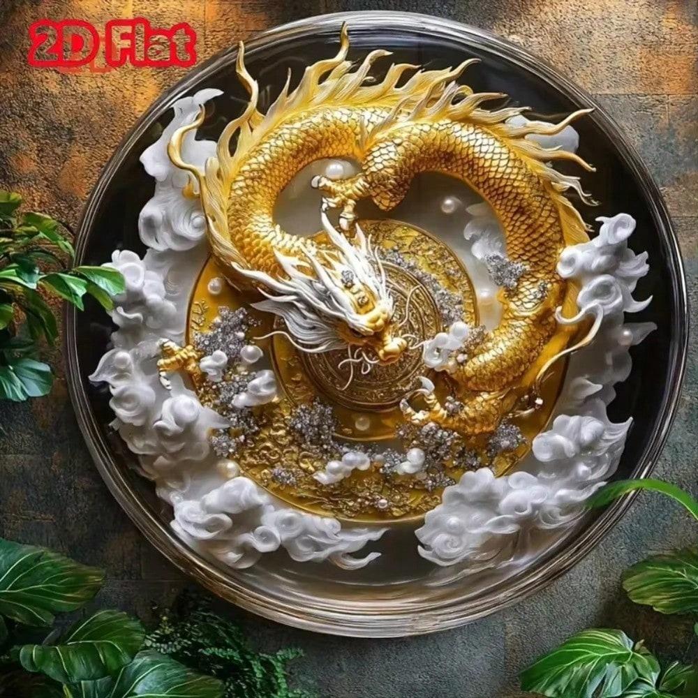 Vintage Chinese Dragon 8x8 Inch Circular Metal Wall Art High Res Wreath Decor For Home Office Kitchen