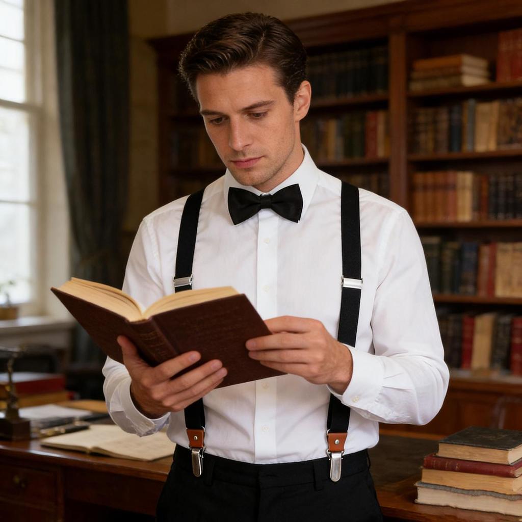 Unisex Bow Tie & Suspenders Set, 3 Clips Adjustable Elastic Braces for Casual & Formal Occasions