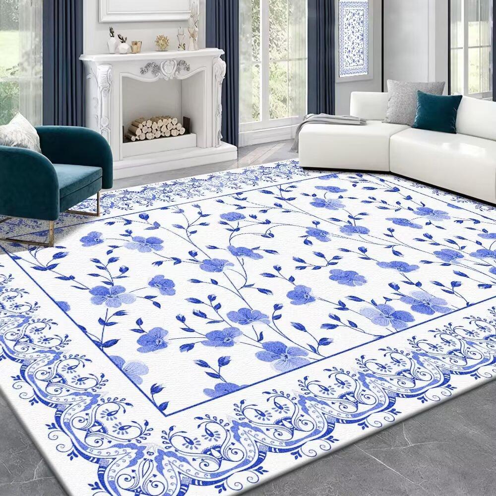 Obývací pokoj Koberec ve francouzském retro krémovém stylu Světlý Luxusní Ložnice Superior Ložnice Deka Domácí šatna Sofa Table Mat