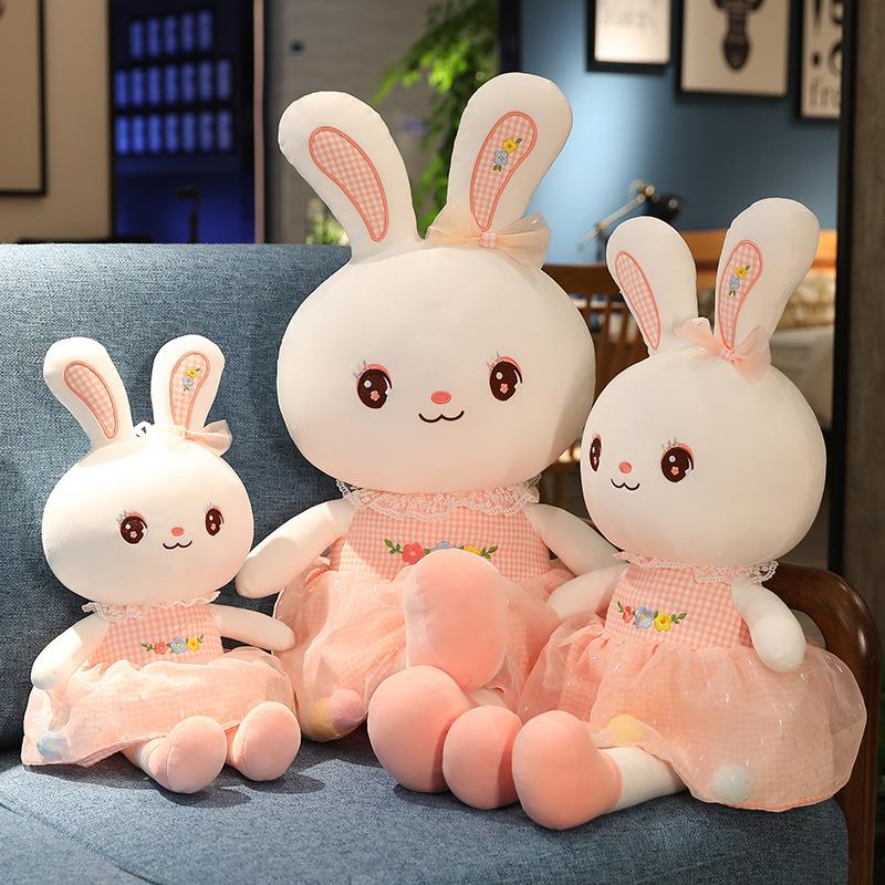 Neue Niedliche Niedliche Kleine Weiße Kaninchenpuppe Kreativer Rock Kaninchenpuppe Plüschtier Geburtstagsgeschenk für Frauen