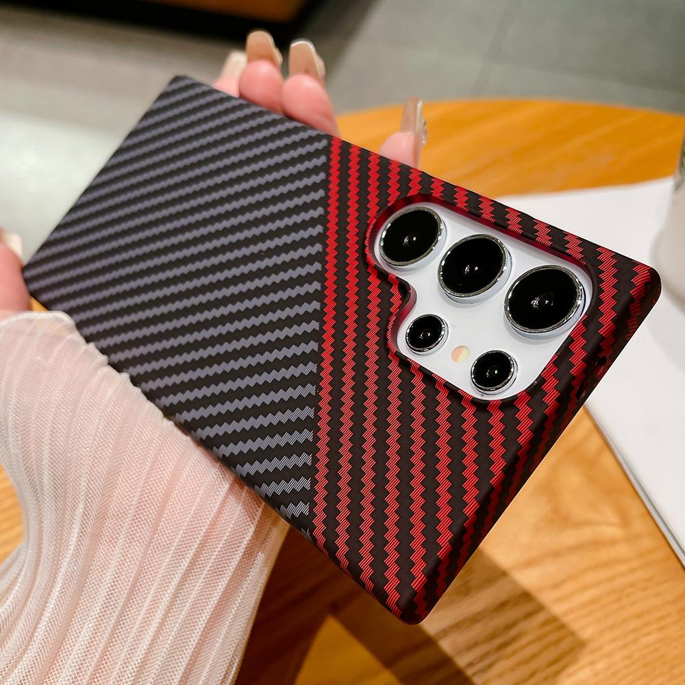 Luxury Ultra Thin Carbon Fiber Textured Phone Case For Samsung Galaxy S25 S24 Ultra S23 Plus S22 Note 20 Shockproof Hard Cover