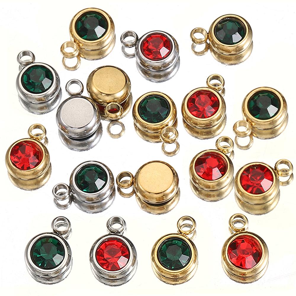 20pcs Stainless Steel Rhinestone Pendants Beads Green Crystal Charms Pendant for Necklace Bracelet Jewelry Making DIY Wholesale