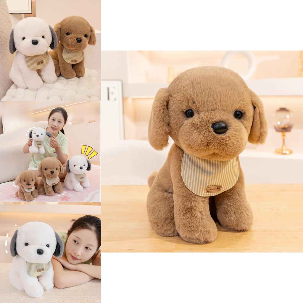 Cute Sitting Dog Plushie With Short Fur Material For Childrens Bedroom Decor