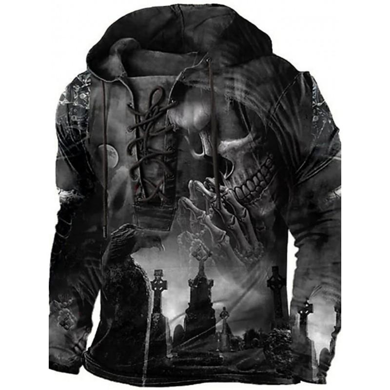Herren Kapuzenpullover Lockerer Schnitt Mit 3D Digitalem Tierdruck Air Layer Stoff Langarm Freizeit Oberteil Alles