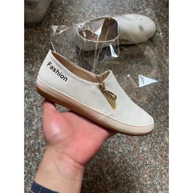Women's Espadrille Flat Shoes, Side Zipper Casual Slip-Ons, Lightweight Spring Fall Sneakers