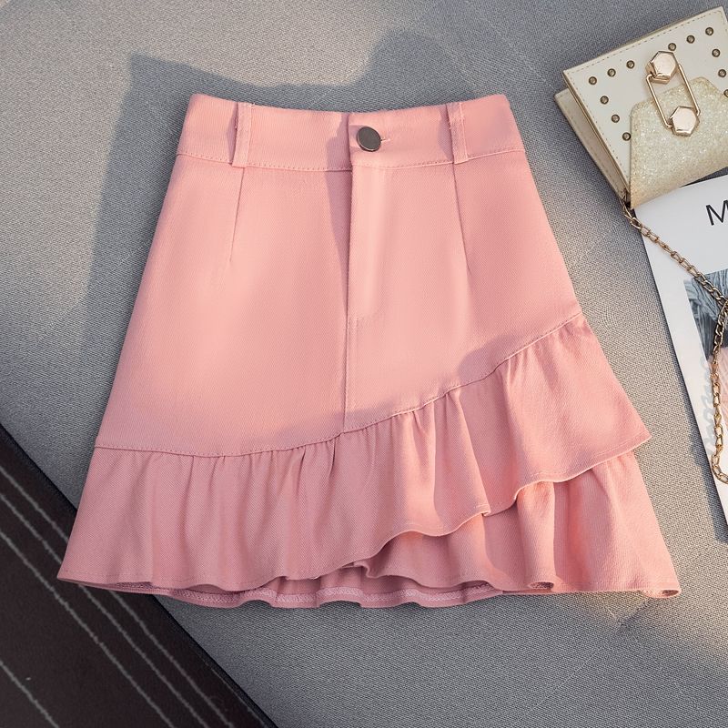 Women's Denim Skirt Irregular Hem High Waist Slimming Short Skirt