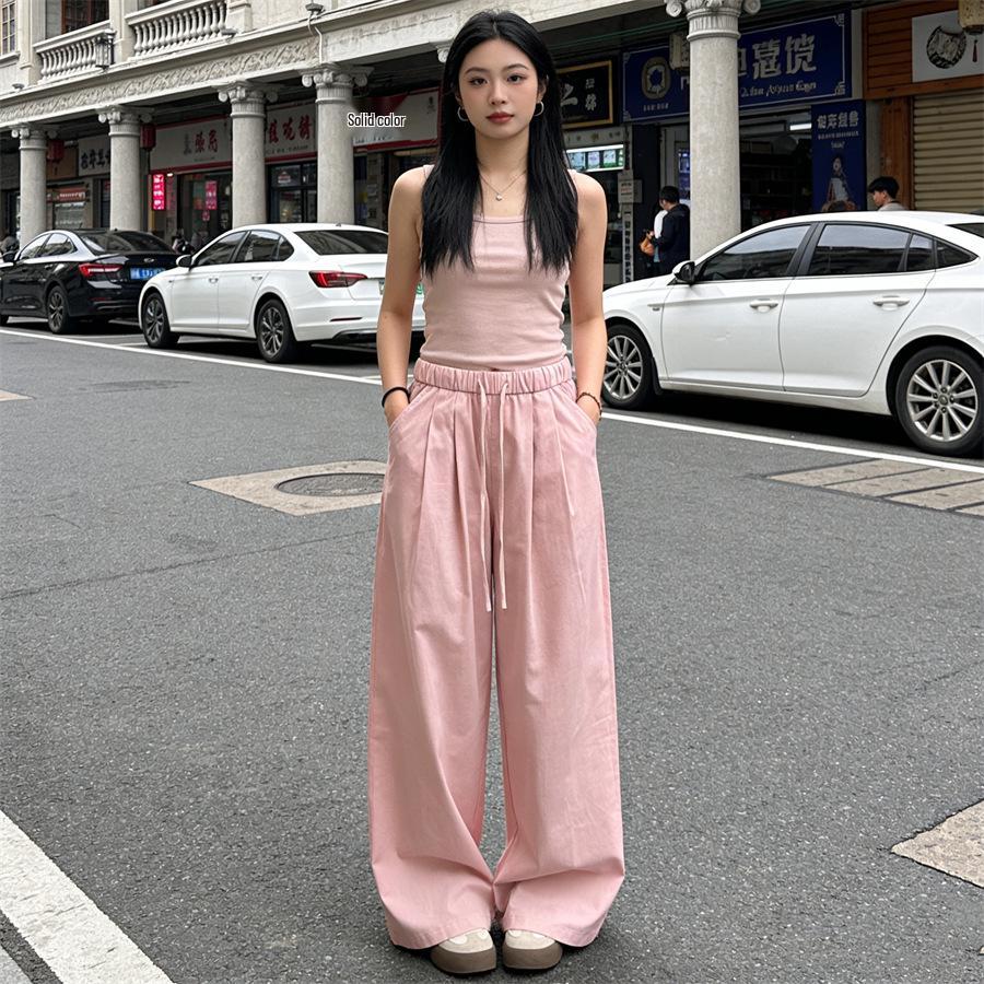 Women's Summer Yamo Wide-Leg White Pants: Casual, Loose-Fit, Milk Puff Texture