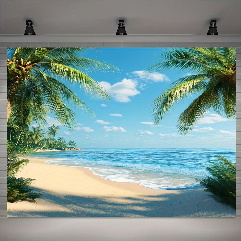 2D Plane 1 Piece of Polyester Background Depicting a Tropical Hawaiian Beach Scene - Summer Beach Photography Backdrop Fabric