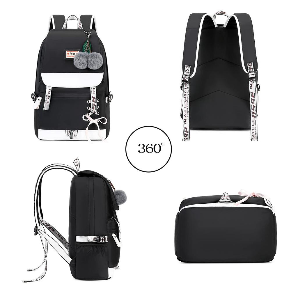 [Asge] Large Capacity Backpack for Girls, Perfect for Commuting, School, and Outdoor Activities, Stylish Backpack with Cute Ribbon Decorations,