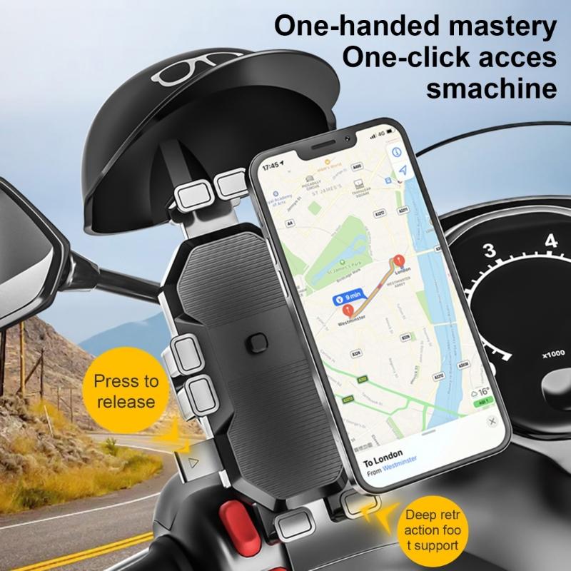 Motorcycle Smartphone Clamp Mount Bracket, Quick Access Designs, Vibration Reduction for Safe Riding Outdoor Enthusiasts