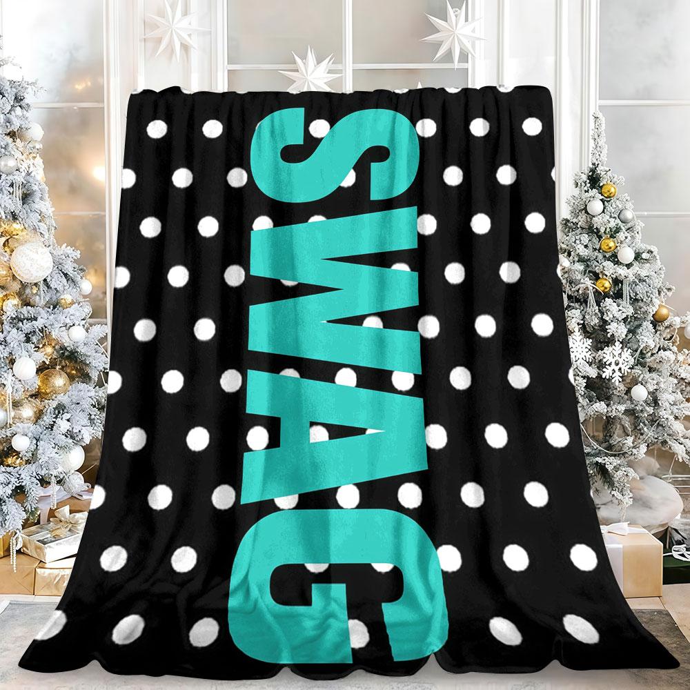 Teal Polka Dot SWAG Winter Summer Flannel Blanket Throw Fleece Soft Fuzzy Plush Cozy Fleece Blankets for Sofa Ideal Gifts